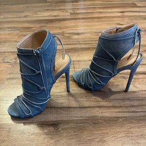 Peep Toe Denim Heels